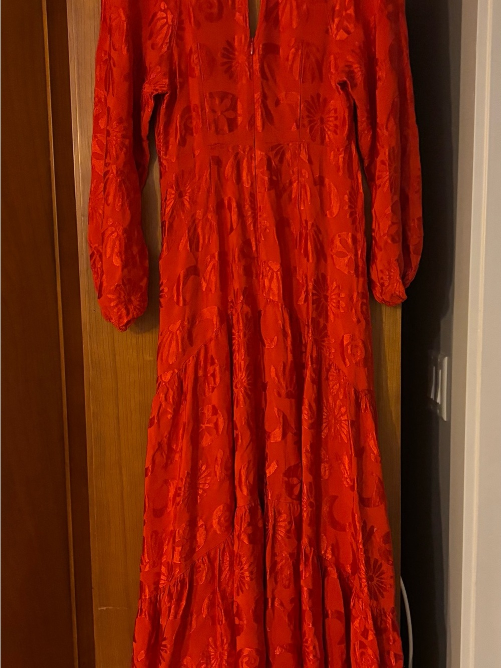 Farm Rio Long Sleeve Jaquard Anthropologie Red V-Neck Maxi Dress - Picture 7 of 9